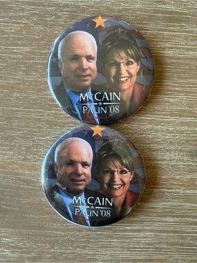 John McCain Sarah Palin 2008 Presidential Campaign Buttons Pinbacks 3" PAIR OF 2